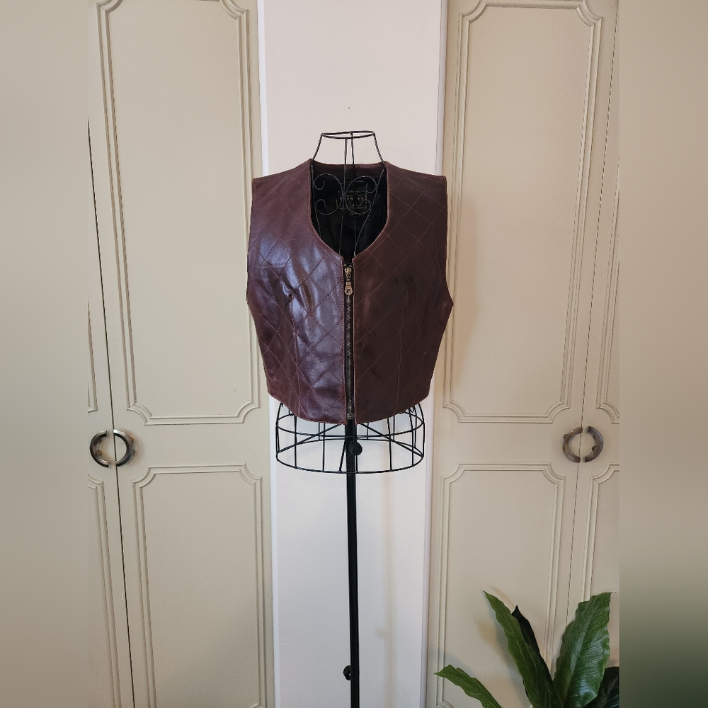 Vintage Express Quilted Leather Vest Size Medium
